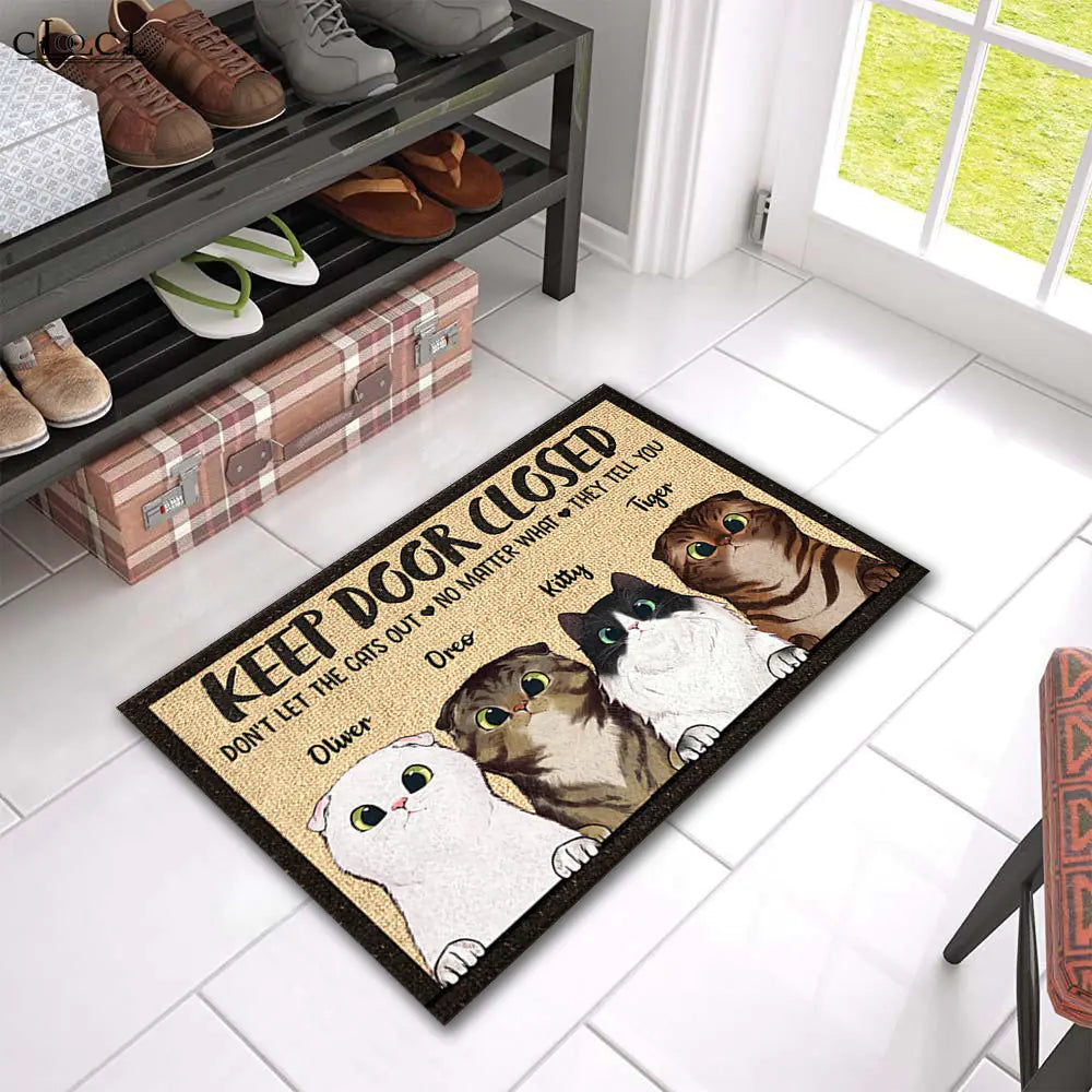 Cartoon Cat Anti-Slip Door Mat for Home Entrance
