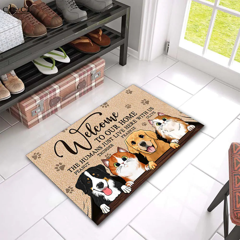 Cartoon Cat Anti-Slip Door Mat for Home Entrance