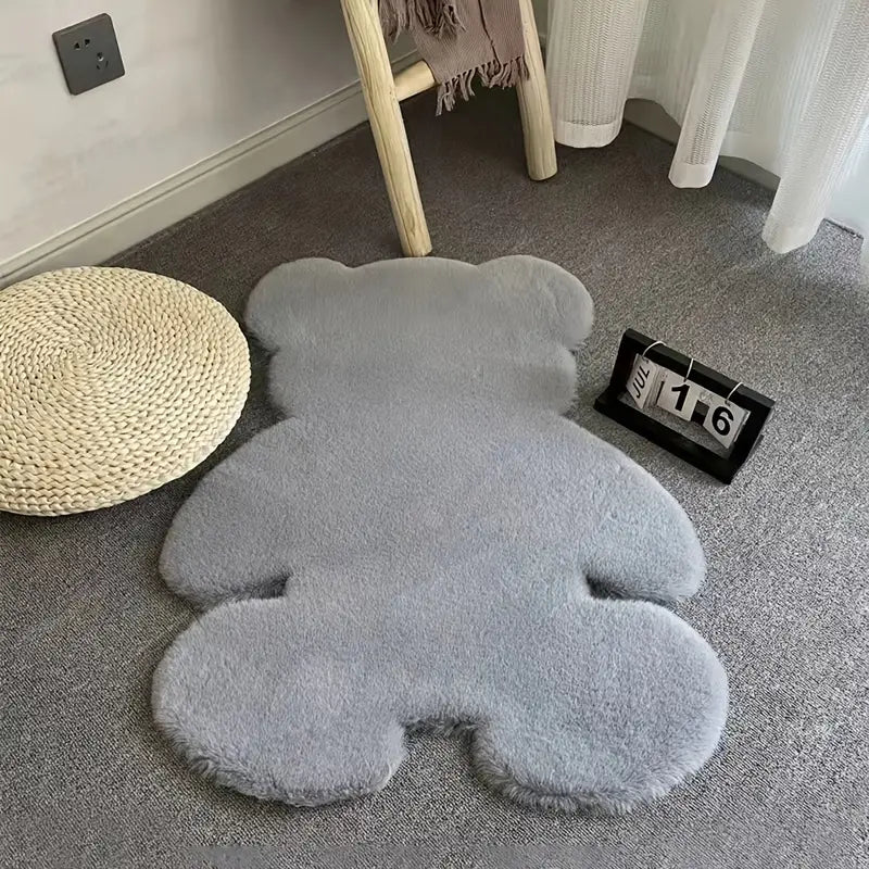Bear Shaped Grey Fur Non-Slip Washable Floor Mat