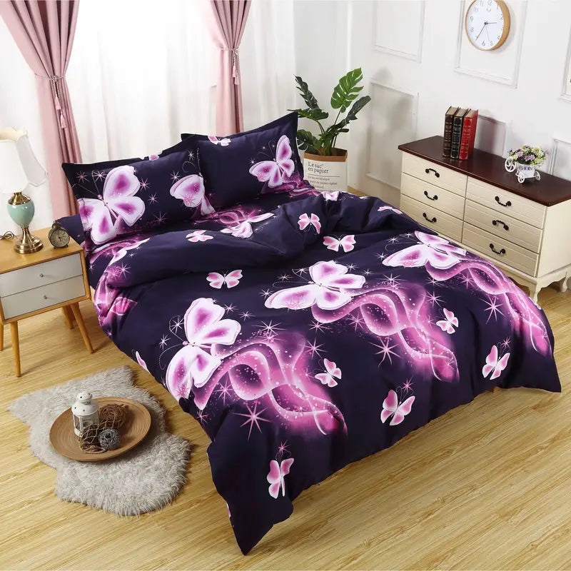 Purple Butterfly Print Duvet Cover Set (3pcs)