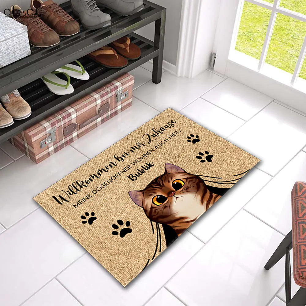 Cartoon Cat Anti-Slip Door Mat for Home Entrance