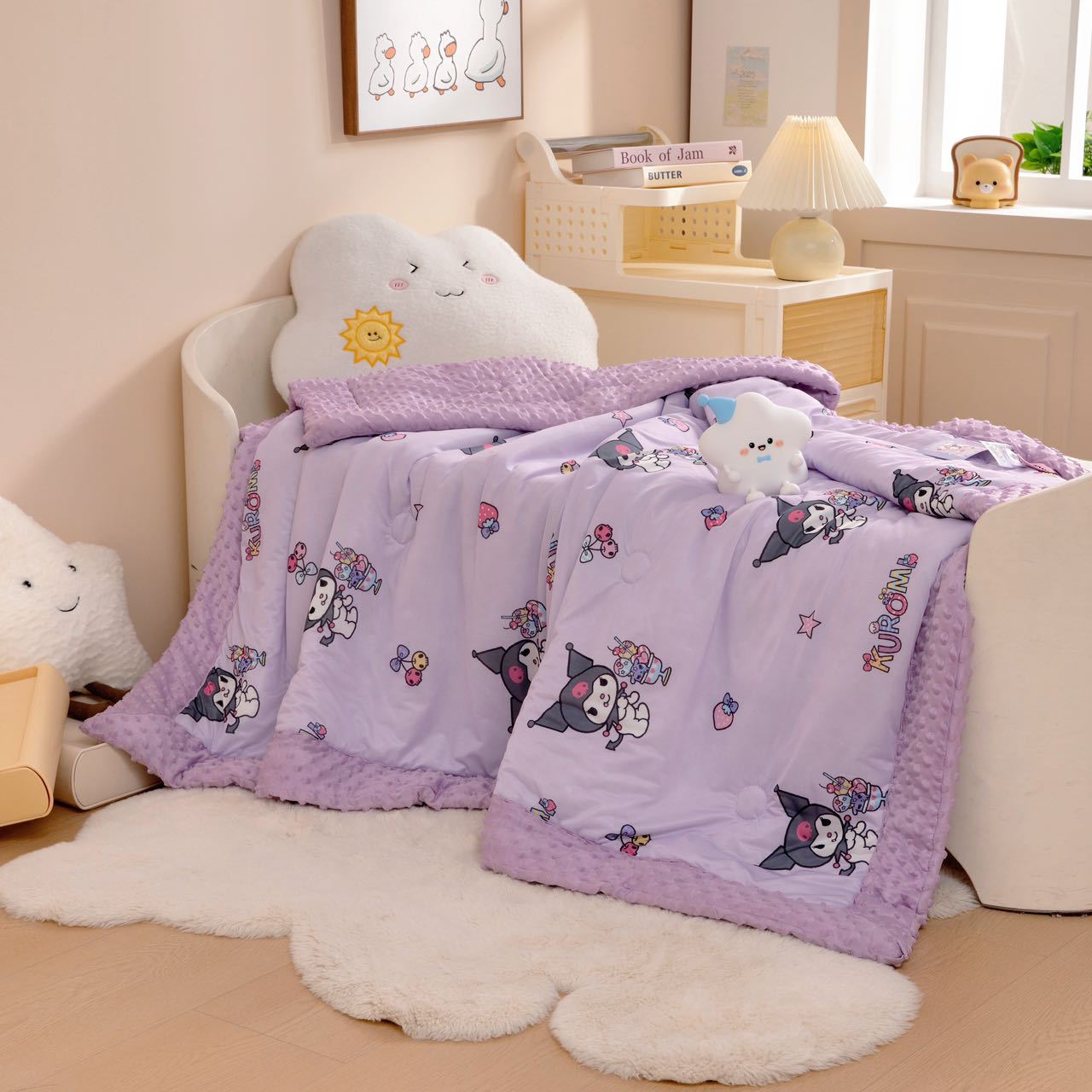 💜 Schattige Kuromi zomerdeken – wasbaar & superzacht! 🖤