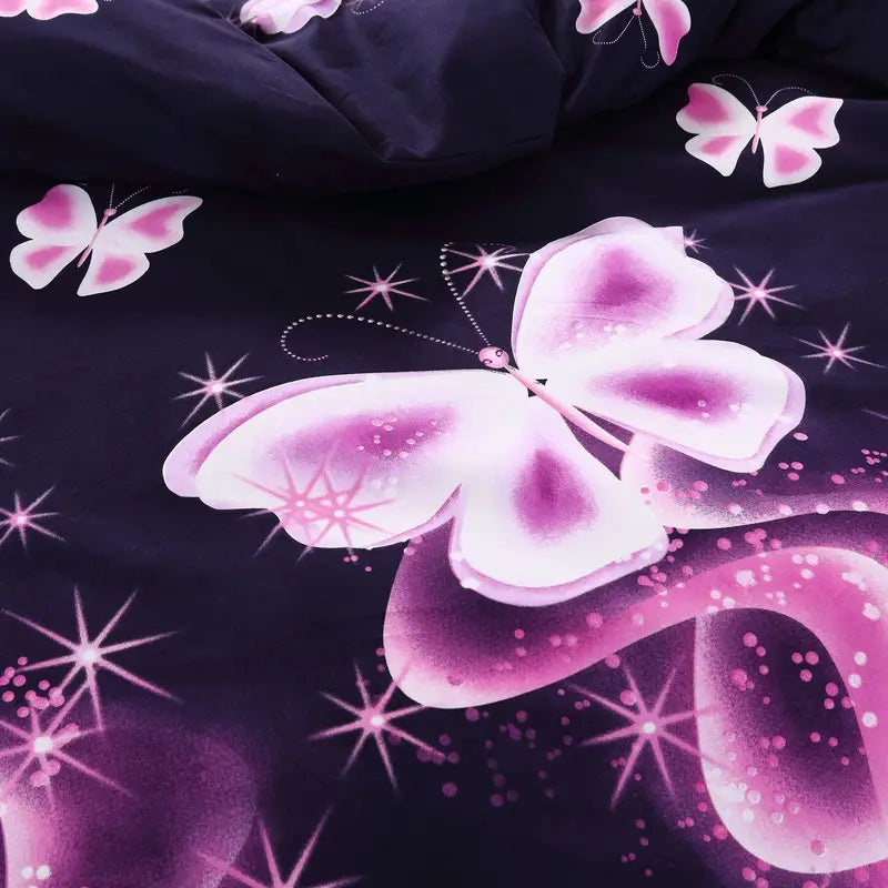 Purple Butterfly Print Duvet Cover Set (3pcs)