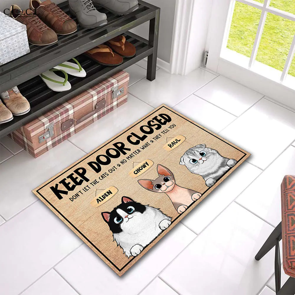 Cartoon Cat Anti-Slip Door Mat for Home Entrance