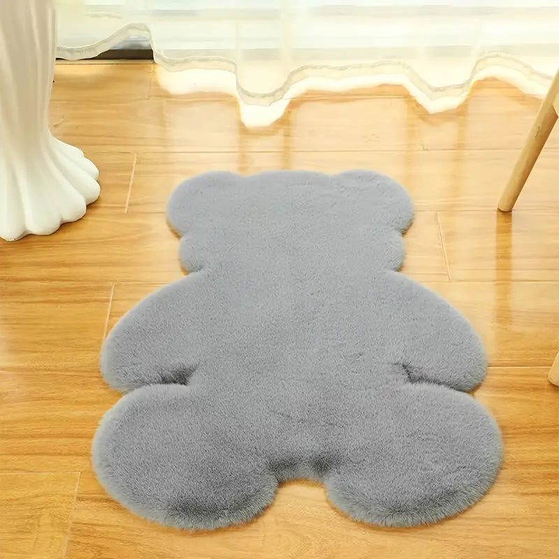 Bear Shaped Grey Fur Non-Slip Washable Floor Mat